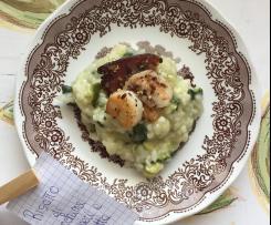 Risotto per due Gamberi, Zucchine e pancetta