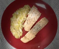 Salmone e porro al vapore