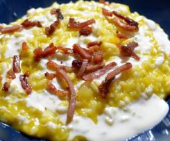 Risotto alla zucca con speck croccante e Fonduta di taleggio