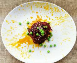 SPAGHETTI DI BARBABIETOLA ROSSA, CREMA DI CAROTE E PISELLI A VAPORE - CONTEST RAPE FEBBRAIO -