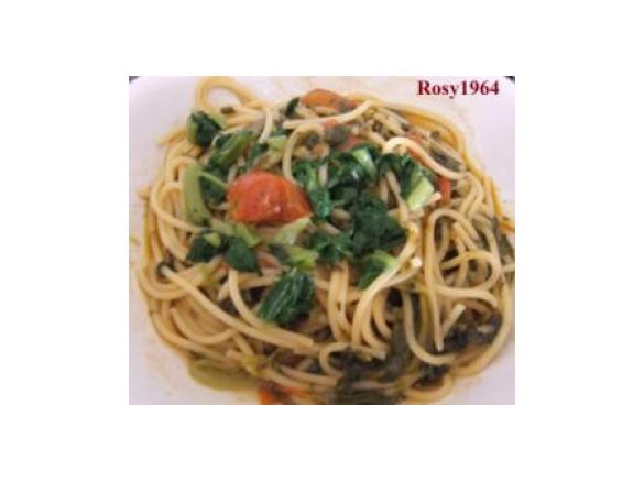 Spaghetti, bietoline e pomodorini