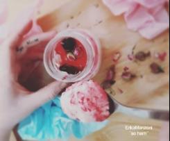 Panna cotta alla rosa e lavanda con amarene (vegan)