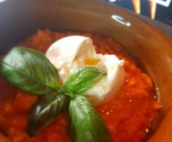 Bruschette con pomodorini e Pappa al pomodoro con burrata  e olio al tartufo