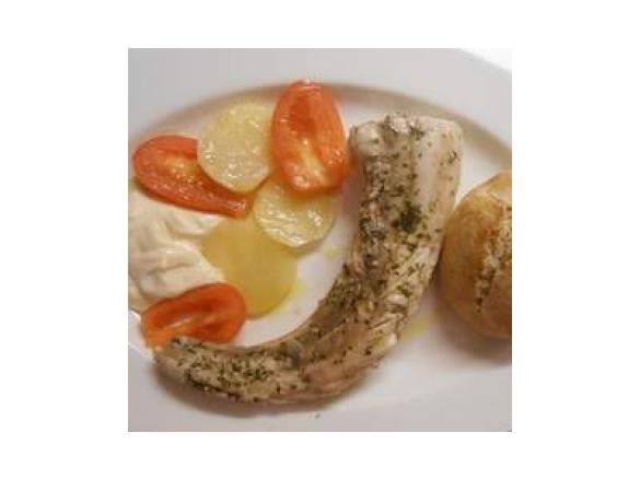 Palombo a vapore con patate, maionese e Pane Semi Integrale