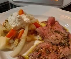 COTTURA MULTILIVELLO  MINESTRONE ROASTBEAF A VAROMA CON VERDURE E SALSA ALLA RICOTTA.  🥩🥔🥦🥬🥩🥔🍅🥬🧄