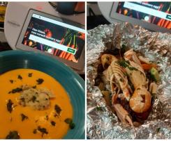 VELLUTATA DI CAROTE ALLA CANNELLA CON CARTOCCIO DI CALAMARI E GAMBERONI AL PROFUMO DI BOSCO