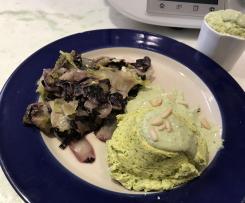 Cocotte di cime di rapa con salsa ai pinoli e radicchio