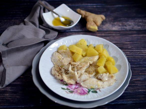 Filetti di pesce persico in salsa di zenzero e patate