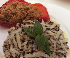 La magia del vapore - piatto unico più dolce: tortino di quinoa al parmigiano, peperoni ripieni e flan di uova