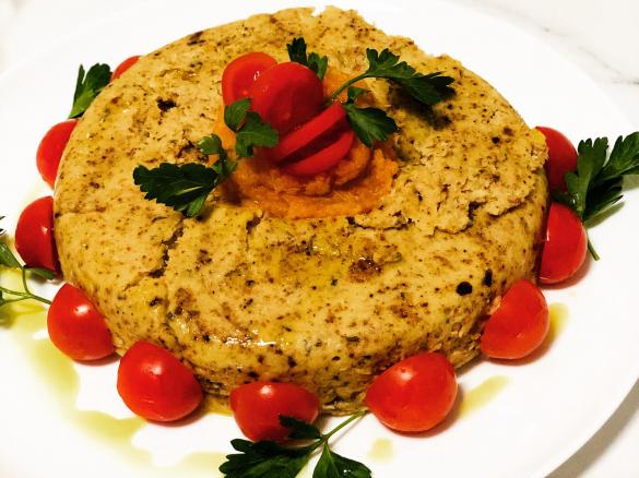 Tortino tonno e patate con purea di carote e finocchi