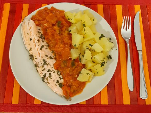 Filetto di Trota salmonata a Varoma con salsa ortolana e contorno di patate (contest secondi di pesce)