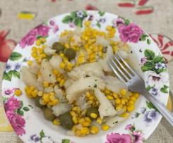 Merluzzo con olive e mais